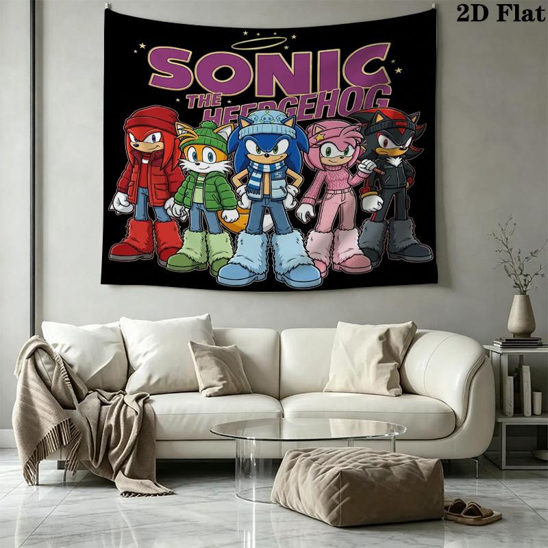 Sonic Hedgehog Wall Tapestry Aesthetic Wall Hanging Printed Fabric Blanket Decorative Tapestries For Bedroom Living Room Home Decor