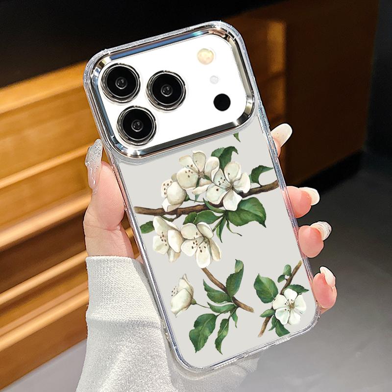 Pink Cartoon Floral Case For iPhone 17 Pro Max iPhone 16 15 14 13 Pro Max 11 17e 16e Plating Lens Frame Clear Soft Silicone Back Cover