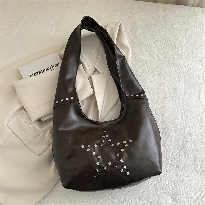 2025 New Bag Underarm Bag Large Capacity Shoulder Bag Handbag Rivet Underarm Bag Women's Bag