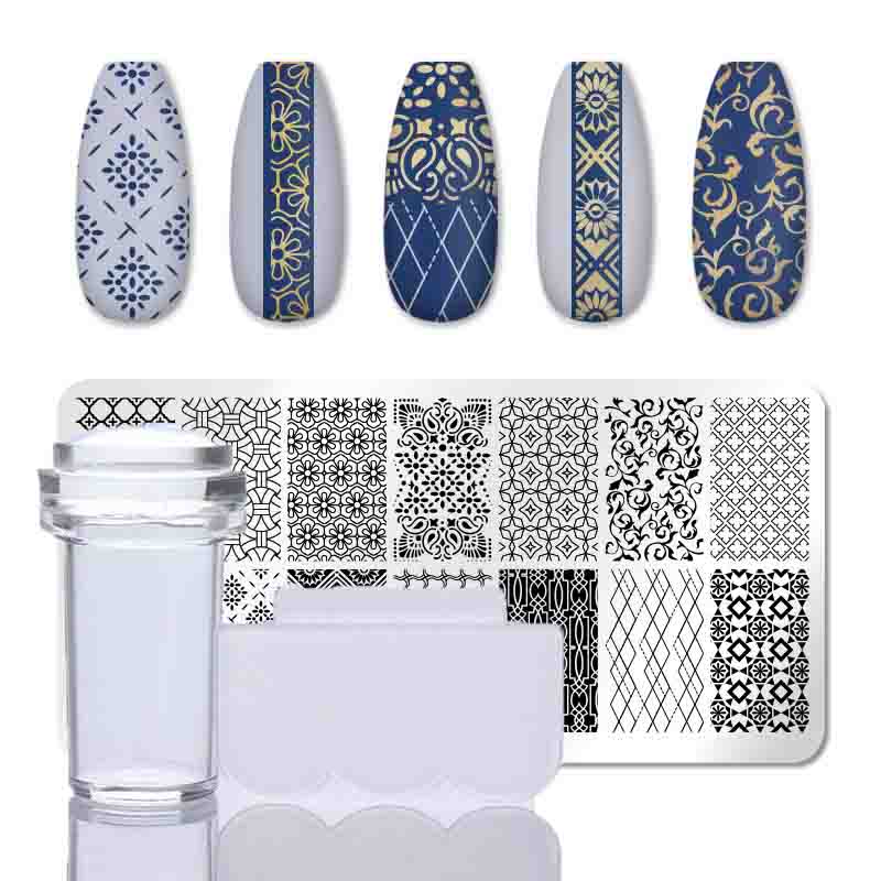 2Pcs/Set Nails Art Stamp Plates Leaf Flower Stainless Steel Stencils Nail Printing Image Manicure Stamping Tools
