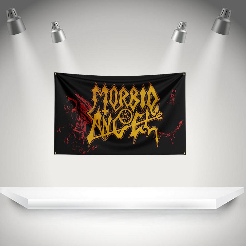 M-Morbids Angel Flag Rock Music Band Banner HD Printing Tapestry Exhibition, Music Band Fans, Garage Decor