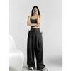 Vintage Style High-waisted Drape Trousers Women Design Sense Side Lacing Fluttering Casual Straight Wide Leg Pants
