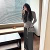 Grey hooded knitted sweater women's autumn and winter can wear bottoming shirt lazy short top