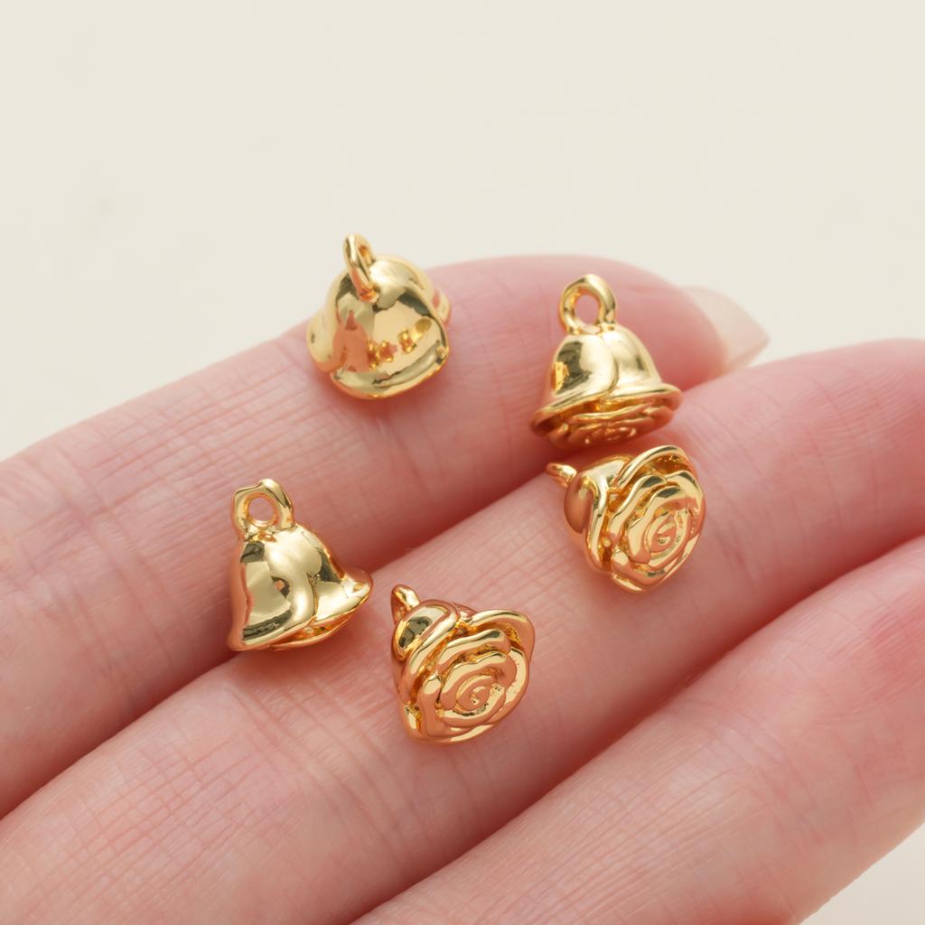 2PiecePack 14/18K Gold Color Plated Rose Flower Charms Pendants for DIY Bracelet Necklace Jewelry Making Accessories