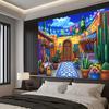 One Vivid Polyester Party Banner Depicting a Courtyard Scene - for Mediterranean-style Home and Wall Decoration