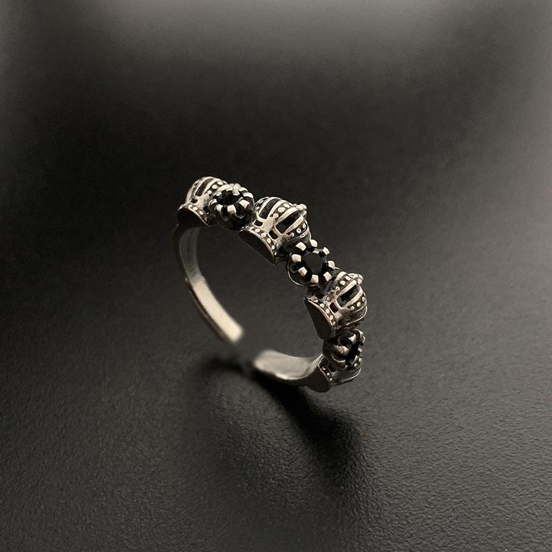 Vintage Retro Zircon Cross Crown Open Ring Female Niche Design Fashion Light Luxury Personality Punk
