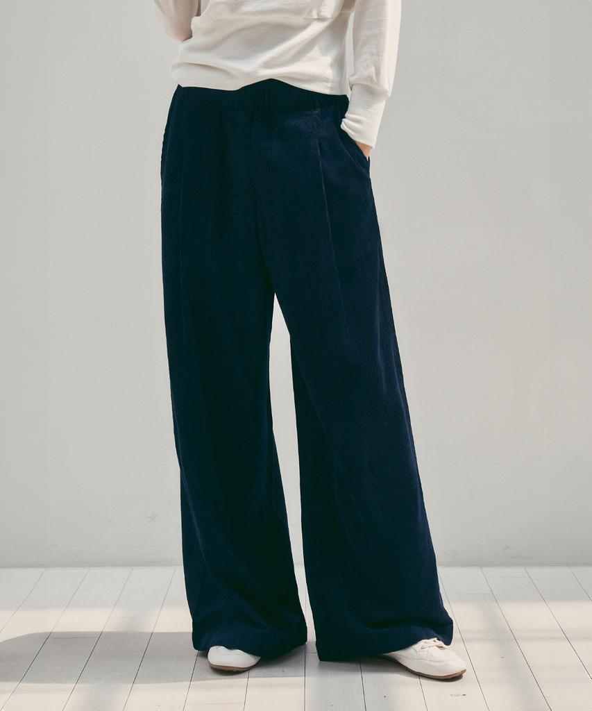 CITTA Wool Blend Wide Banding Corduroy Pants_Ctb551(Navy)