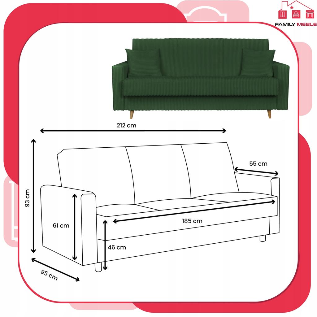 Sofa Bed Rene Sofa Bed with Storage Family Meble Corduroy Green