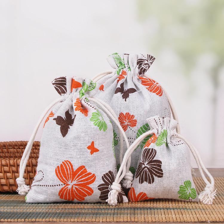Printed Cotton Linen Drawstring Jewelry Gift Pouch