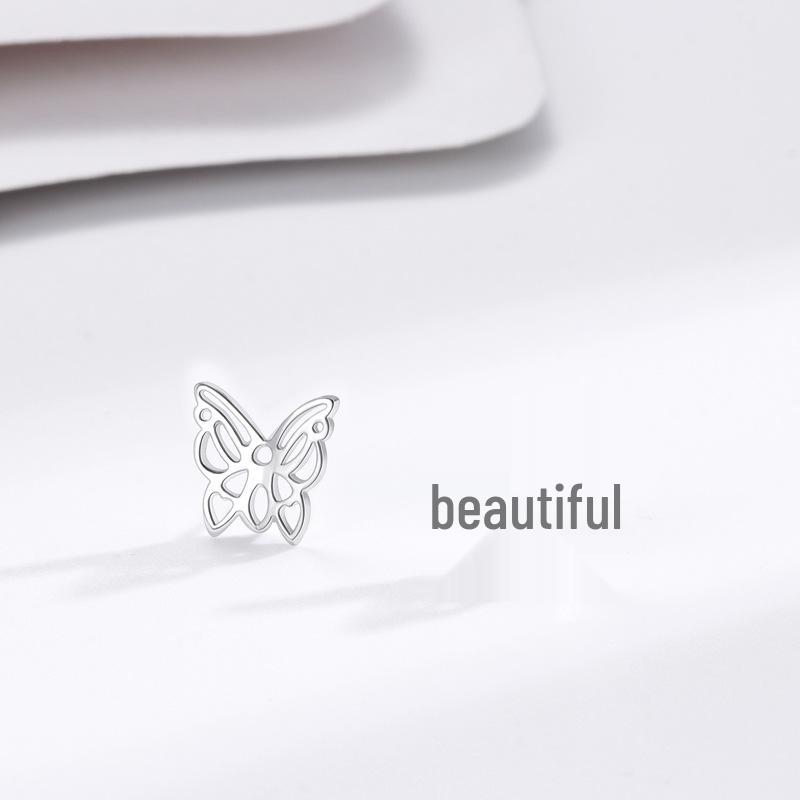 S925 Sterling Silver Hollow Butterfly Stud Earrings - Elegant Forest-Inspired Design for Women 925 Silver белого золота