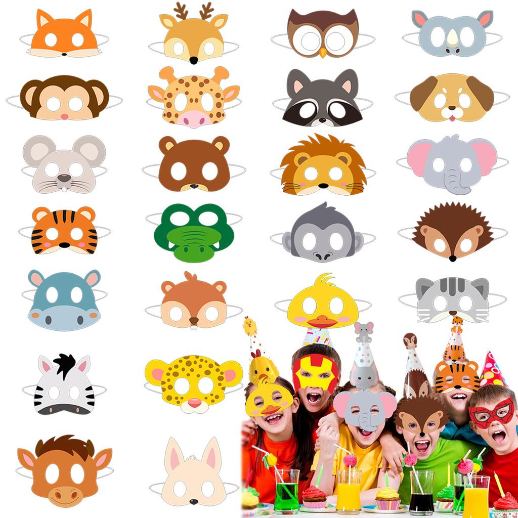 6Pcs Children'S Birthday Party Paper Mask, Cartoon Animal Mask Party Hat Glasses Set