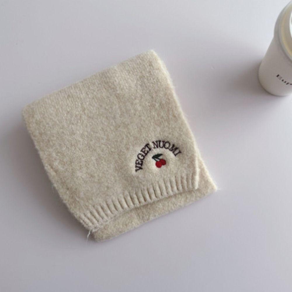 Solid Color Cartoon Thick Shawl Polyester Long Scarf Cute Cherry Knitted Scarf Winter