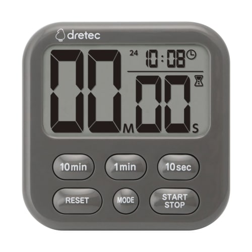 Dretec Timer, Large Screen, No Switching Required! Displays Clock and Timer on One Screen, Ideal for Studying and Kitchen, Shabon 6, Dark Gray