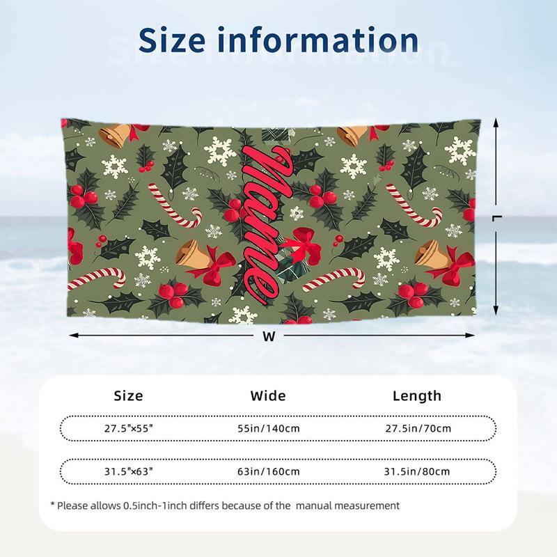 Mutlu ve Neşeli Noel Özel İsim Baskılı Plaj Havlusu Kişiselleştirilmiş Yumuşak Havlu Yüzme Plaj Seyahati İçin