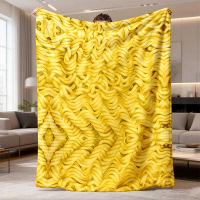 2026 Latest Flannel Blanket Spaghetti Design Throw Blanket, Soft Polyester All-Season Couch Bedspread with Golden Pasta Pattern, Bohemian Style, Ultra