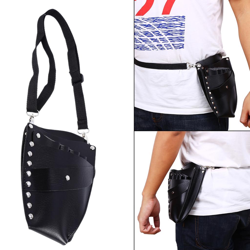 PU Leather Barber Scissor Hairdressing Holster Pouch Holder Case Rivet Clips Bag