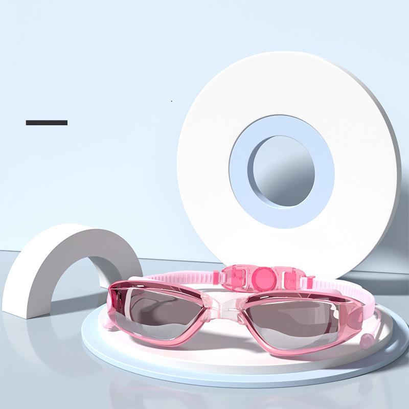 -1.5~-8.0 Adult Myopia Swimming Goggles Waterproof Anti-fog HD Transparent Electroplated Large Frame With Earplugs
