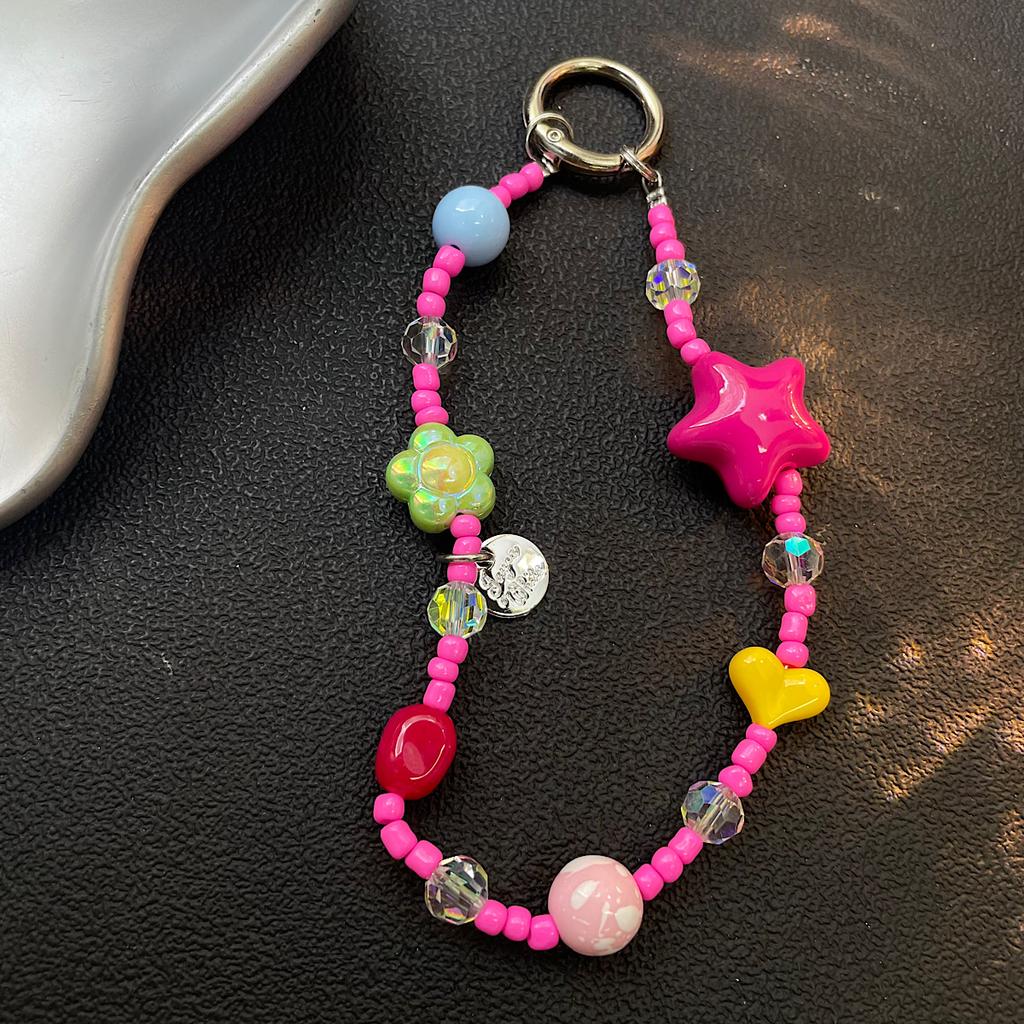 Summer Flower Beaded Chain Cute Creative Short Anti Loss Pendant for Girls Universal Simple Personality Accessory