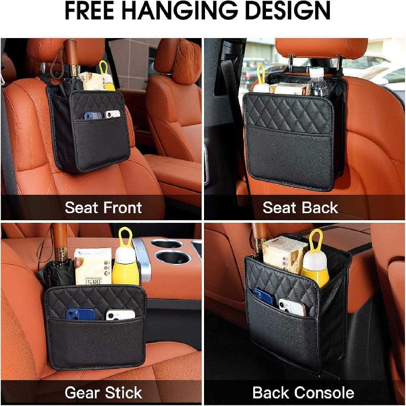 Waterproof PU Leather Universal Car Seat Back Storage Organizer Multi-Pocket Design Equipped with Tissue Cup Garbage Holders