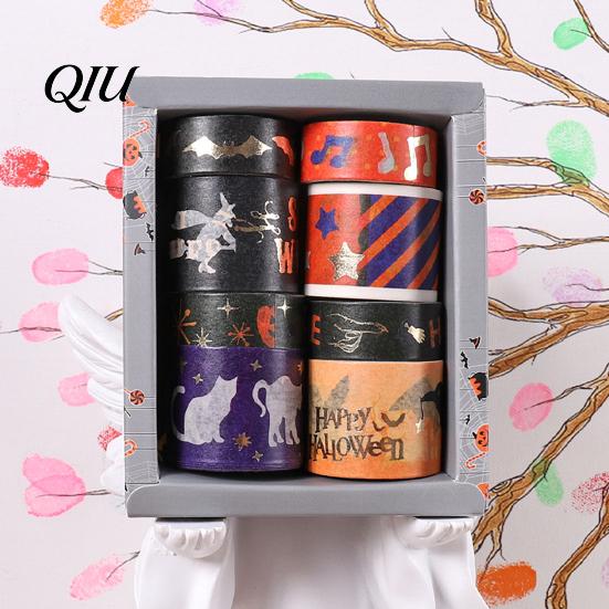 Holiday Themed Washi Tape 8 Rolls Halloween Tape, Spooky Bat Witch Cat Pattern Decorative Lightweight for Junk Journaling Supplies, Scrapbooking, DIY