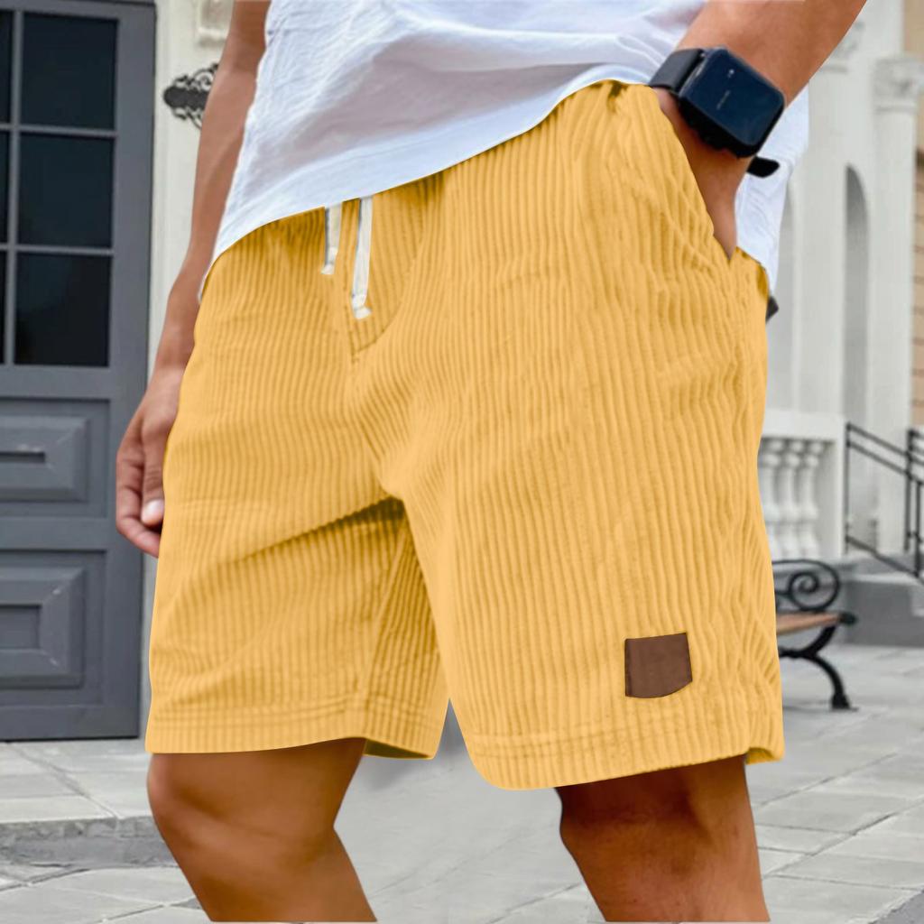 Męskie szorty casualowe - elastyczny pas, sznurek ściągający, vintage, haftowany sztruks, stylowe szorty casualowe
