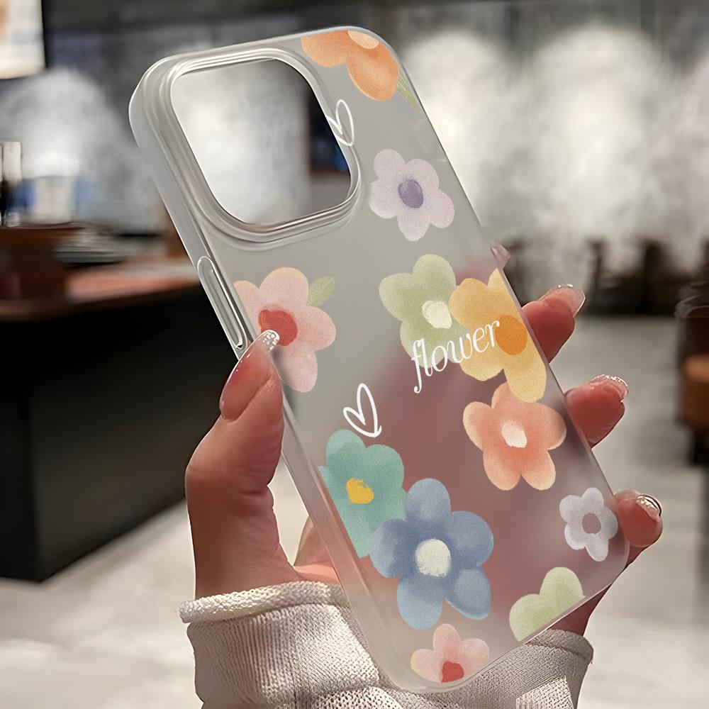 Mobile Phone Cases for iPhone 11 13 15 Pro Max 12 14 Pro Max Case iPhone 16 15 Plus 13 Pro 12 Frosted Texture Painted Cartoon Flowers