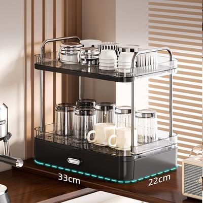 Doppelschichtiger Tassenständer mit Abtropfschale Ständer für Küchenarbeitsplatte Glasbecher Teetassen, Kaffeetassen und Wasserbecher Organizer Regal