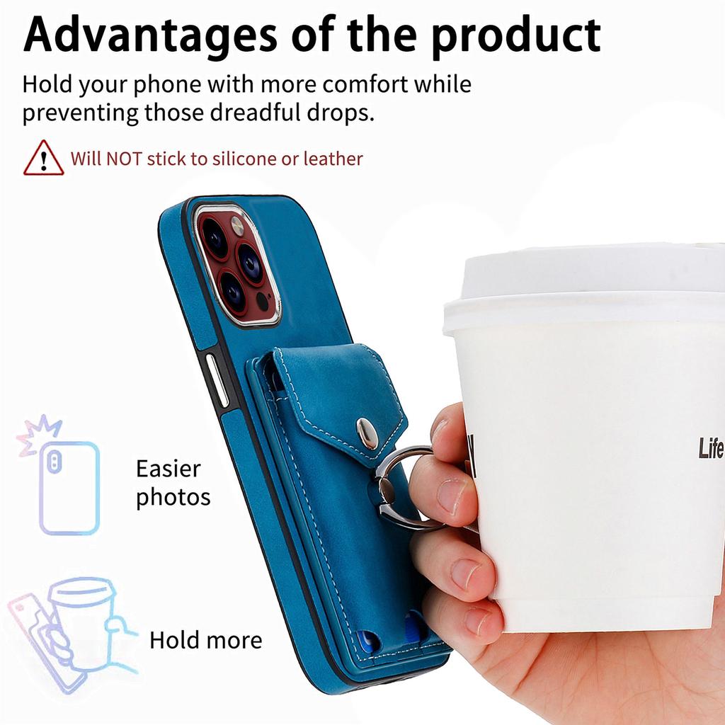 Elektrobelagt kortspor Ringholder Lærveske for iPhone 15 14 Plus 13 12 11 Pro Max XSMAX for Samsung S23 S22 S21 Ultra Plus S21FE A14 A54 A13 A53