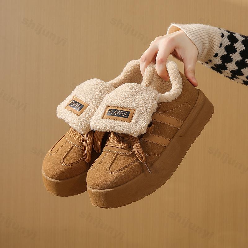 

Теплые Винтажные Утепленные Теплые Низкие Повседневные Спортивные Туфли для Женщин Модные Универсальные Плюшевые Удобные Массивные Хлопковые Кроссовки 35
