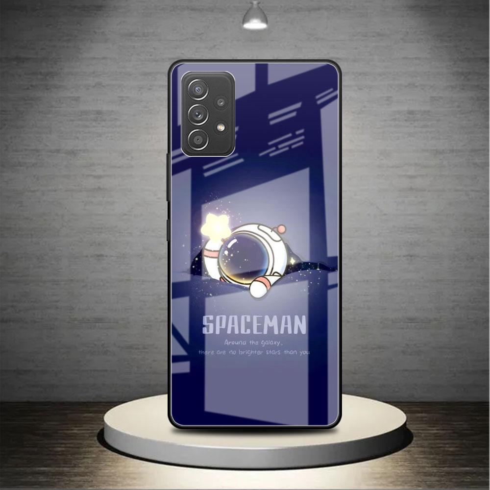 Glass Case For Samsung Galaxy A52 A71 A50 A51 A70 A21s A31 A72 A10 A12 A30 A22 5G Phone Cover Astronaut Cute