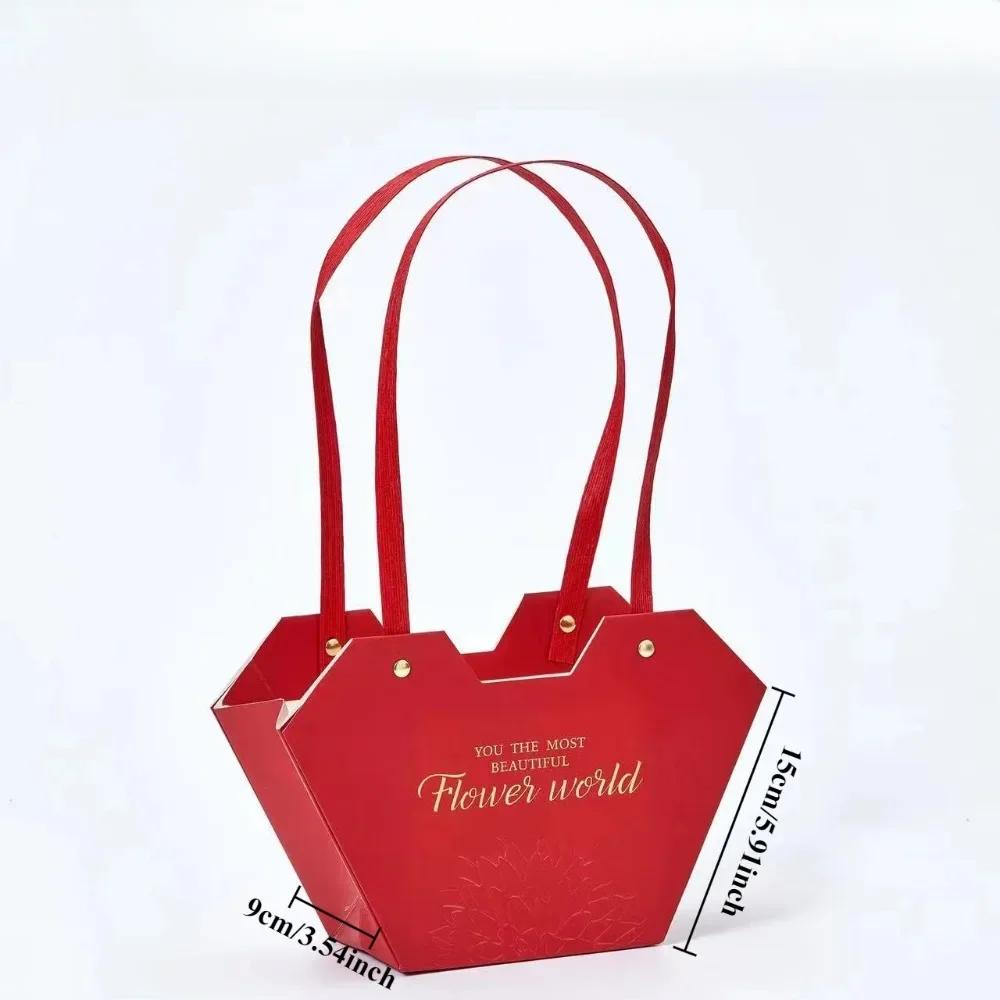 

1/5/10 шт. Водонепроникна сумка-тоут у формі серця, сумка для квіткової композиції своїми руками, крафт-сумка з тисненими квітами, пакувальний пакет для цукерок, подарунків, букетів 1 PCS червоний
