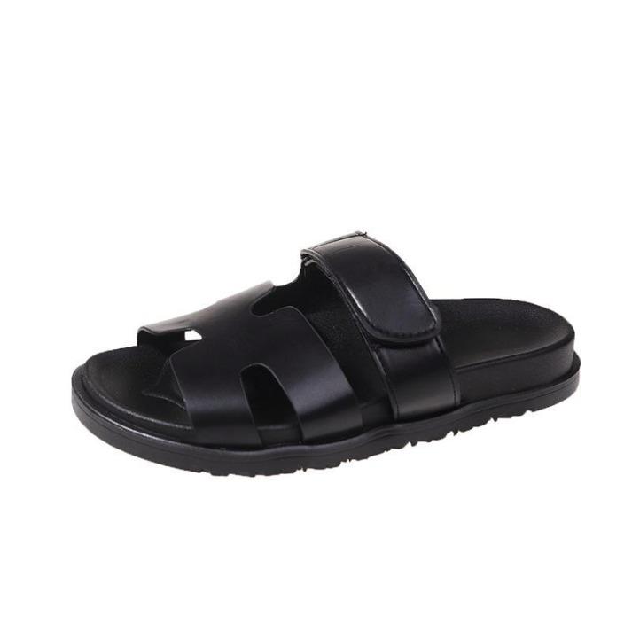 Women's Denim Leather Mix Slide Sandals, Summer Thick Sole Casual Flip Flops, Big Size