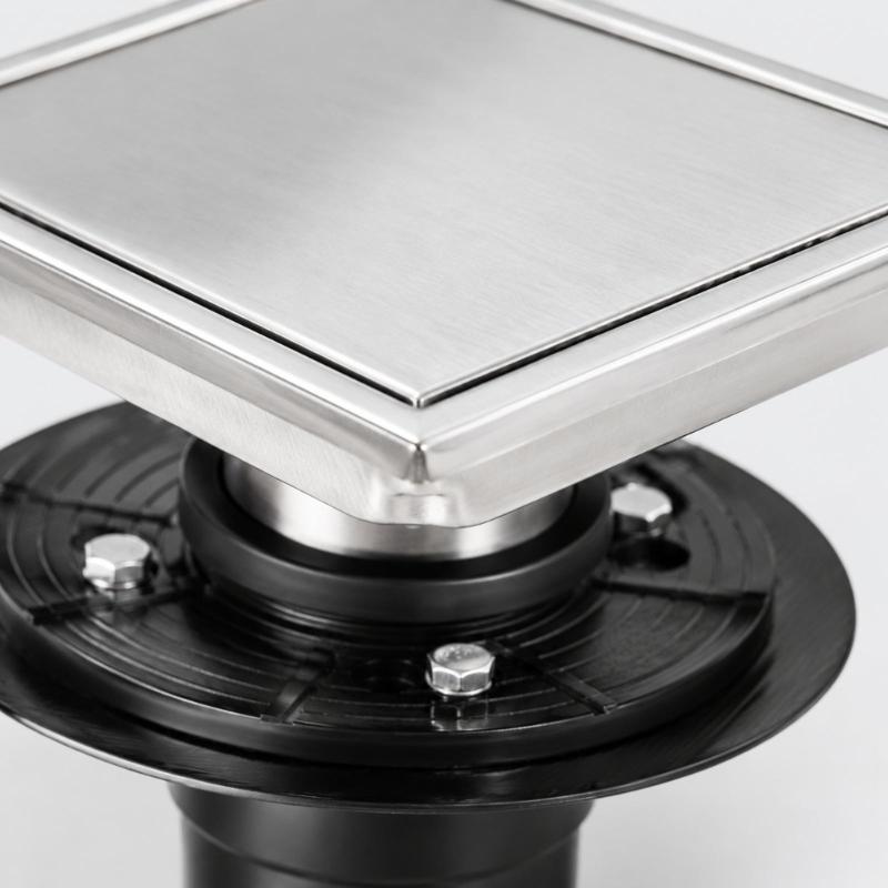 Square Bathroom Water Outlet in Grade 304 Steel, Shower Fixture for Directing Water toward the Drain Line Opening Area