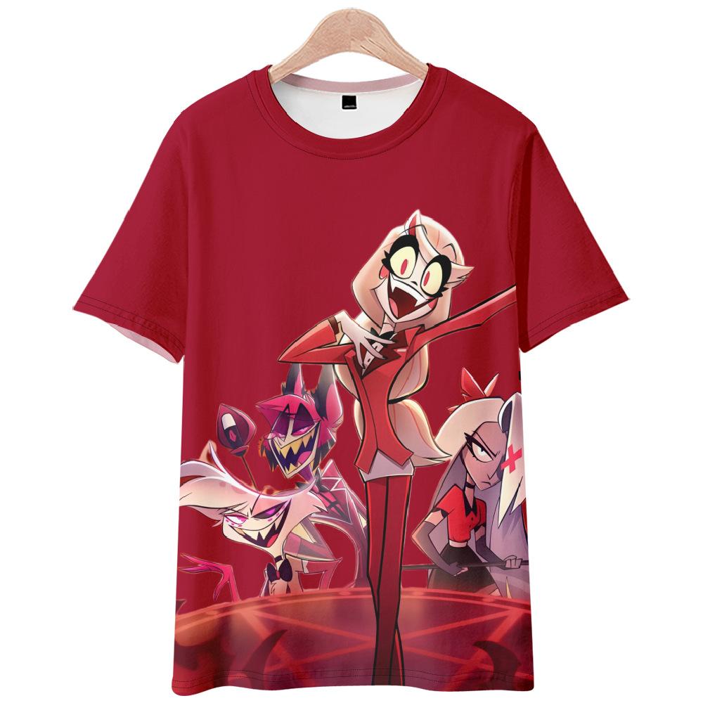 Hazbin Hotel Anime Women Men's T-shirts Cartoon Printed O-Neck Oversized Short Sleeves Fashion Mens Clothing Streetwear