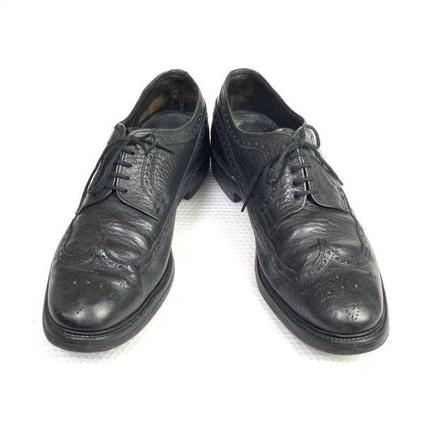 Vintage 70s-80s Unknown Brand Long Wingtip Leather Shoes Black 11 29.0(USED)