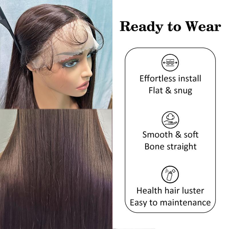 Long Straight Synthetic Lace Wig 32In Middle Part Wigs with Pre Plucked Baby Hair Brown Color Heat Resistant Fiber for Women