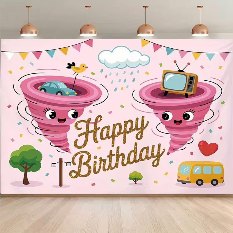 

2D Adorable Twister Backdrop Happy Birthday Studio Photography Background 47.2x31.5inch/120*80cm