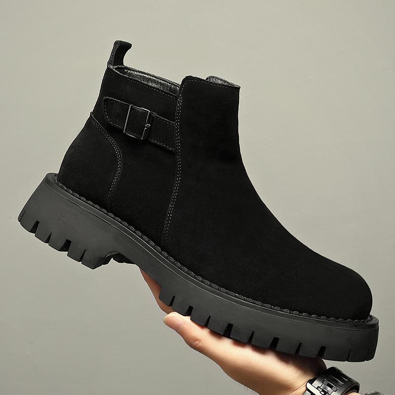 Spring and Autumn Martin Boots Men's Boots Low Top Korean British Short Chelsea Boots Leather Pointed High Top Leather Shoes Men's