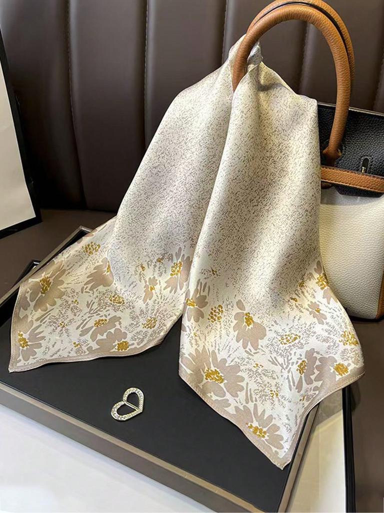 70cm Square Luxury Floral Print Soft Satin Scarf Ladies Headband Small Hair Scarves Band Female Handkerchief Bandana Foulard