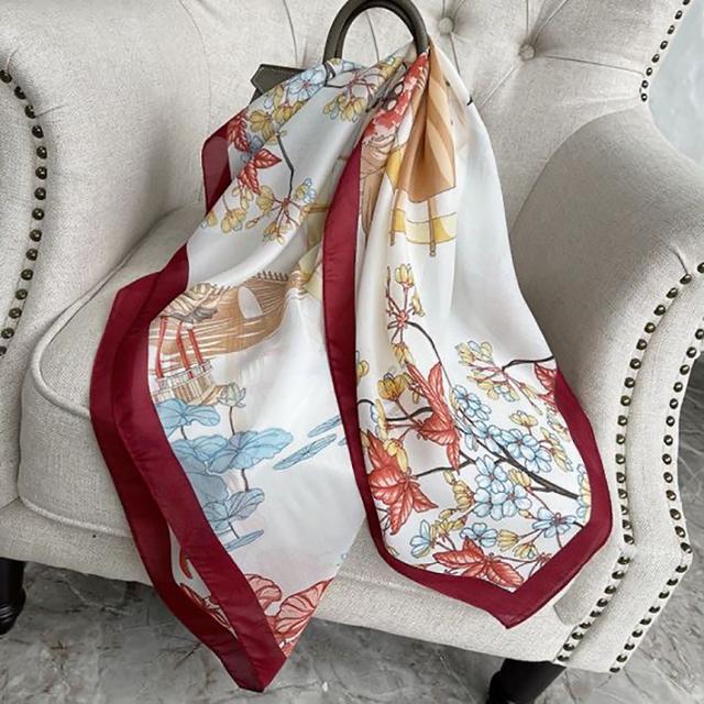 90cm *90cm Design Scarf Lady Shawl Printed Silk Felt Headscarf Scarf Lady Headscarf Square Scarf Lady Wrap Scarf 2021