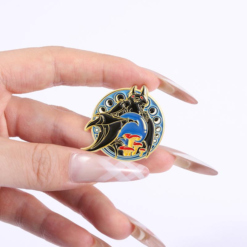 Moon Phrase Black Animal Enamel Pins Bat Cat Owl Brooches Lapel Badges Punk Gothic Jewelry Gift for Family Friends