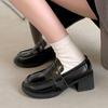 Fashion 2024 New Black Platform Women Loafers Fashion Round Toe Chunky Heels Retro Flat Shoes Female Slip on Casual Dress Women Pumps