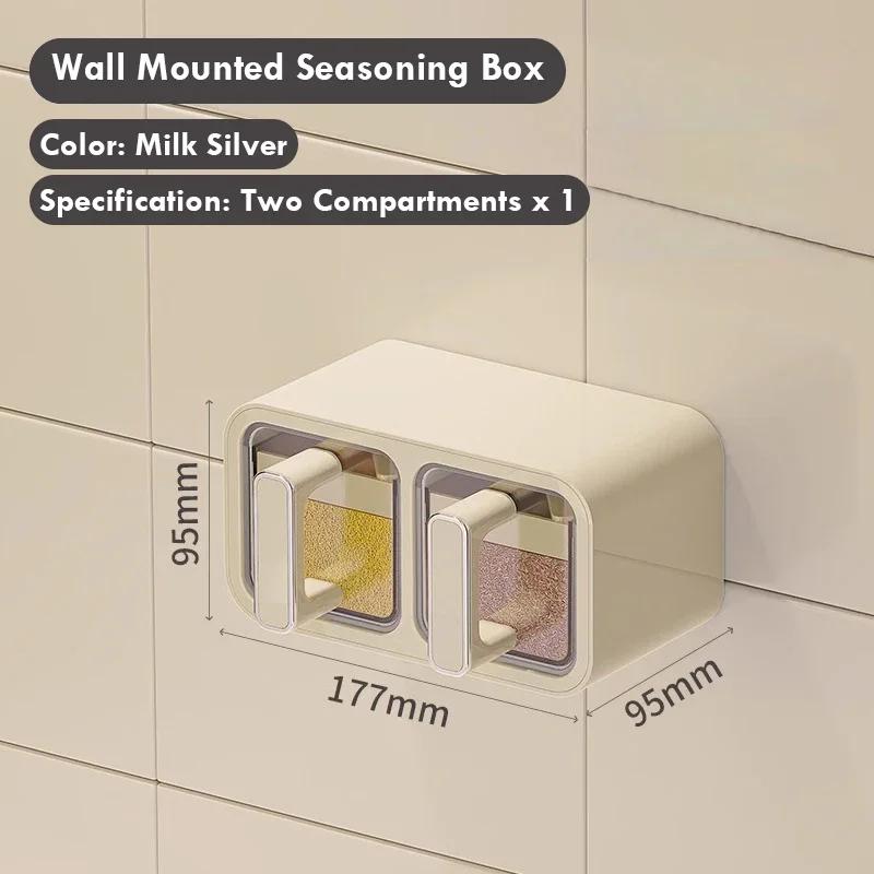 Неперфорированный кухонный контейнер для хранения приправ с ложкой, настенный герметичный влагонепроницаемый прозрачный набор контейнеров для приправ