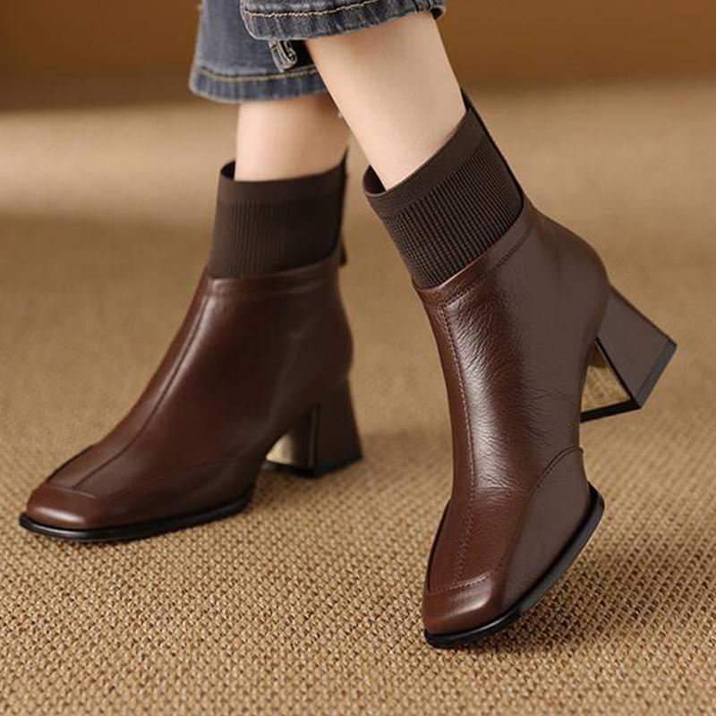

Кожаные массивные женские ботильоны на щиколотке, квадратный носок, модная обувь на среднем каблуке, тренд 2025, элегантные туфли-лодочки, зимняя классика, готические ботильоны для женщин 35