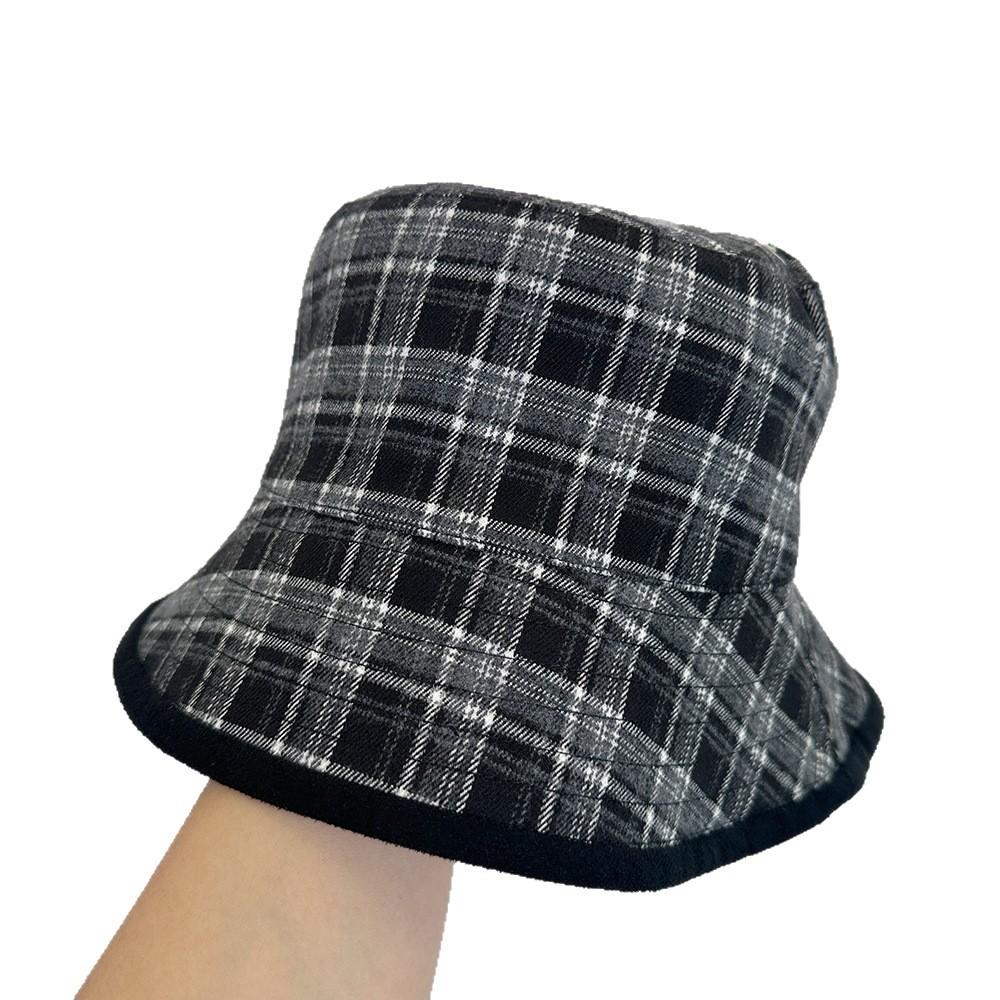 Plaid Double-sided Suede Bucket Hat Women's Autumn and Winter New Basin Hat Versatile Face Small Plain Bucket Hat