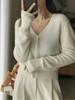 Women's V-Neck 100% Wool Cardigan - Lightweight Korean Style, Elegant Cashmere, Soft Sweater for Spring and Autumn
