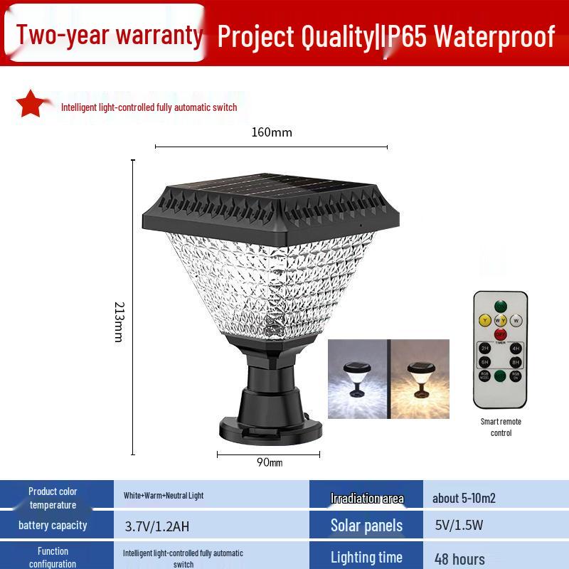 

Remote-Controlled Solar Outdoor Waterproof Color-Changing Fence Post Light for Gardens & Courtyards