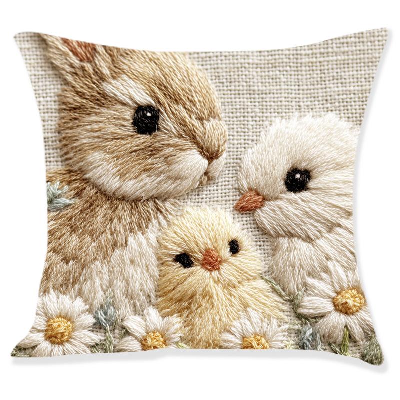 Vikama Easter Embroidered Bunny Pillow Cover Set Cozy Aesthetic Pillowcases For Bedside Couch Living Room Home Decoration
