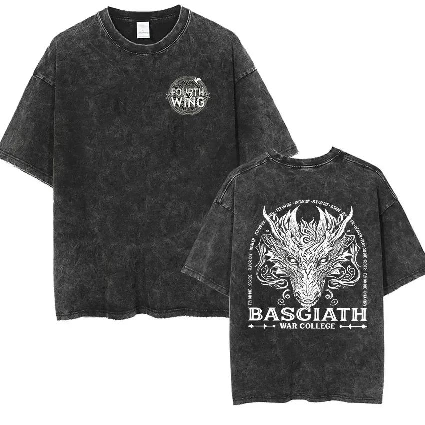 

Basgiath War College Vintage Washed T Shirt Fourth Wing Dragon Rider Aesthetic Clothing Men Women T Shirt 3XL