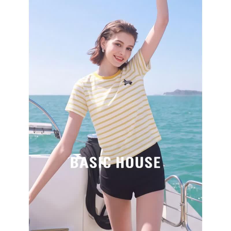 Basic House Women s Striped Short-Sleeve T-Shirt One Size